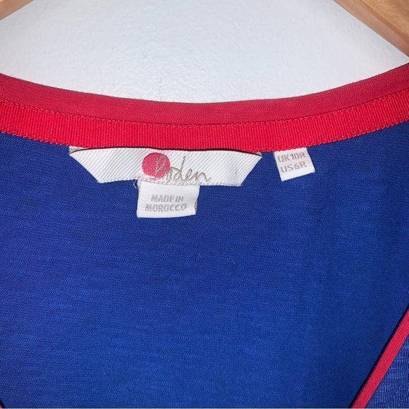 Boden Dress Women's Size 6 US Blue Polka Dot Red Trim Cotton "Aline" Faux Wrap - Picture 6 of 7